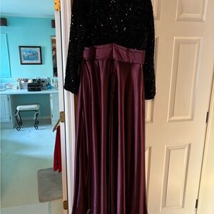 Black Sequin Top with Burgundy Skirt
